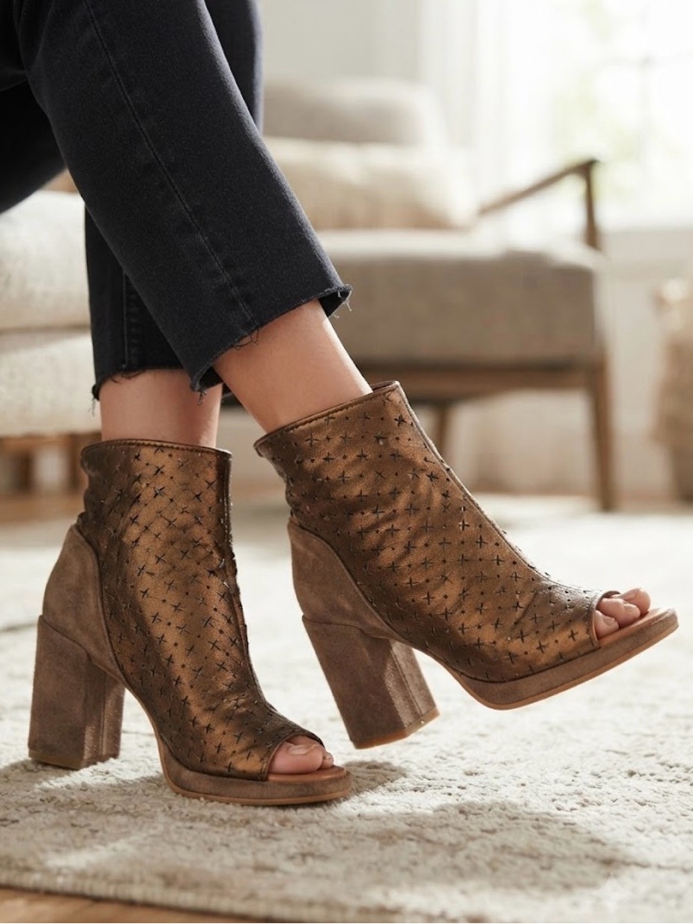 Felmini Peep-Toe Block Heel Ankle Boots